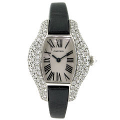 Cartier Ladies 18kWG with Full Diamond Case and Diamond Buckle