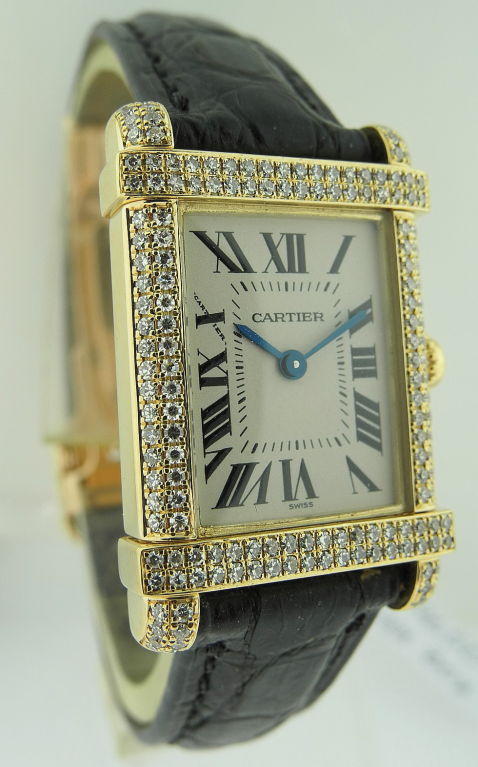 Women's CARTIER Gold Tank Chinoise with Diamonds Around Bezel and Lugs