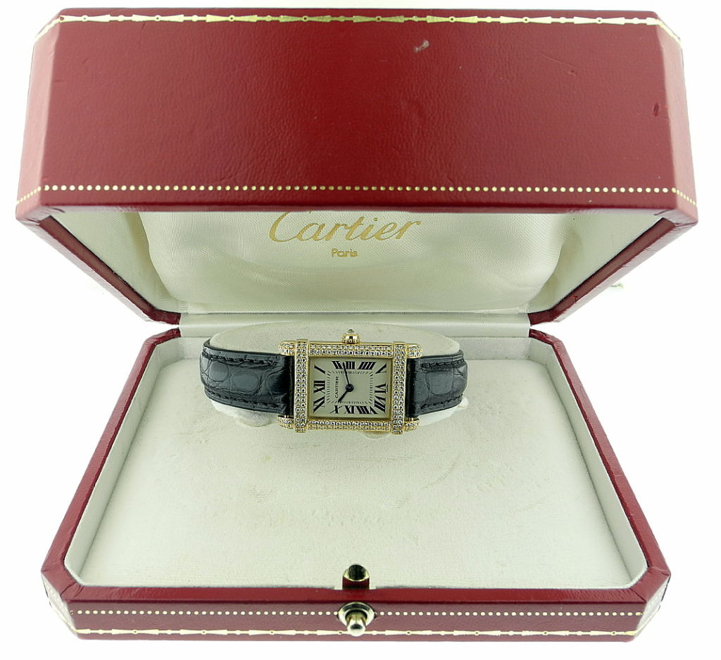 CARTIER Gold Tank Chinoise with Diamonds Around Bezel and Lugs 2