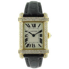 CARTIER Gold Tank Chinoise with Diamonds Around Bezel and Lugs