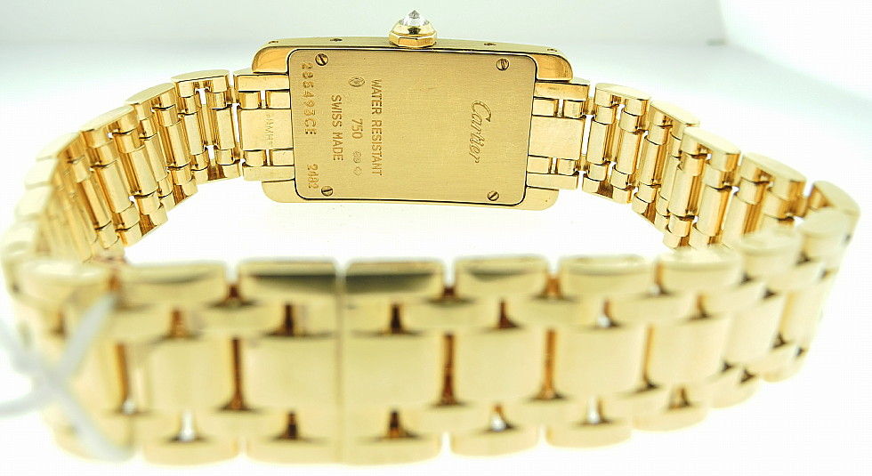 Women's Cartier, Gold 'Tank Americaine' with Diamond Bezel and Crown