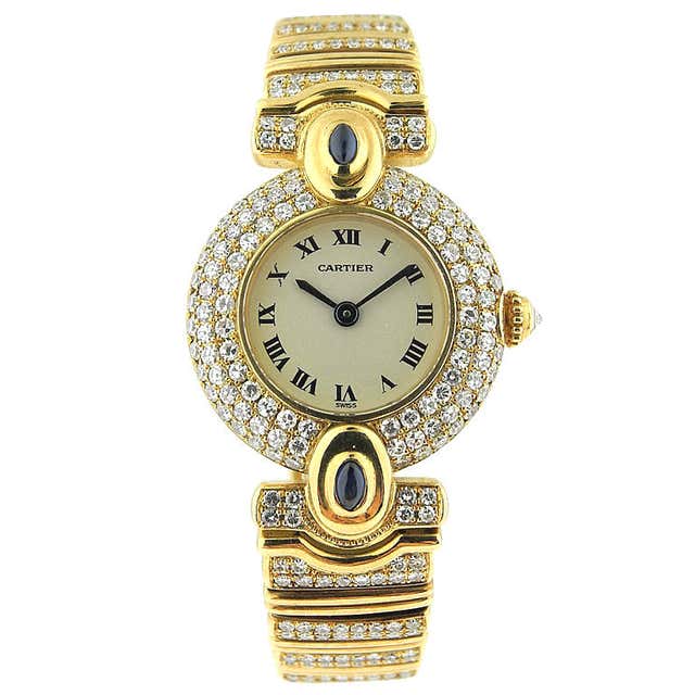 CARTIER Diamond Sapphire Gold Colisee Ladies Watch For Sale at 1stDibs