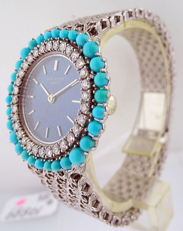 PATEK PHILIPPE Lady's Gold Diamond & Turquoise Bezel Ref 4193