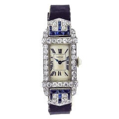 CARTIER Art Deco Ladies Rectangle Diamond Sapphire Watch