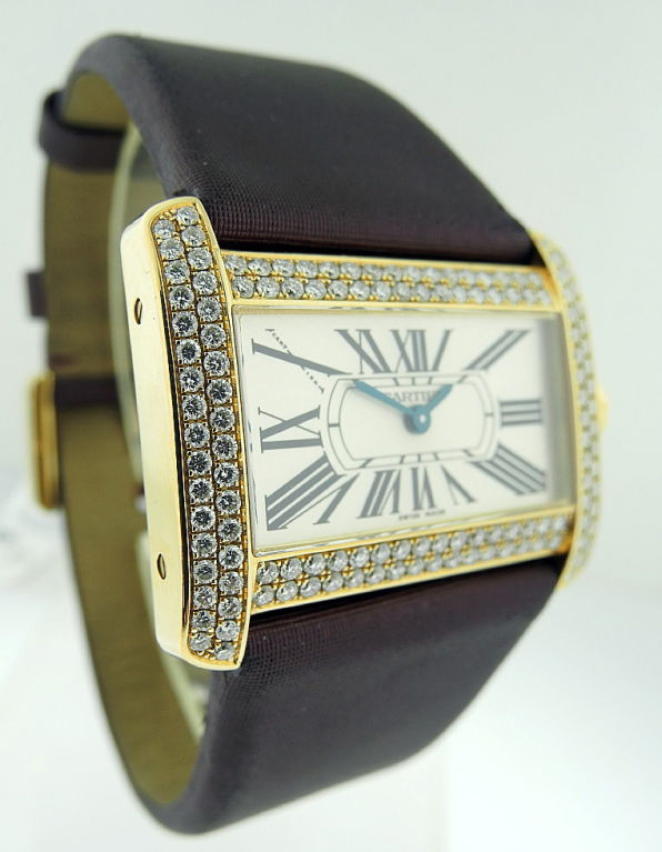 Women's CARTIER Gold Diamond-Set Wristwatch 'Divan' Ref.2601 For Sale