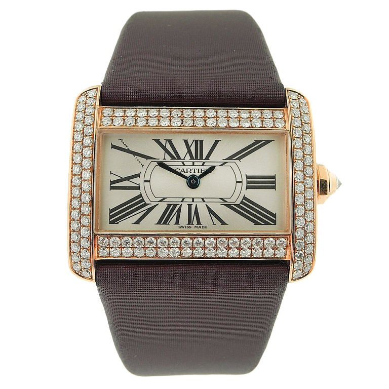 CARTIER Gold Diamond-Set Wristwatch 'Divan' Ref.2601 For Sale