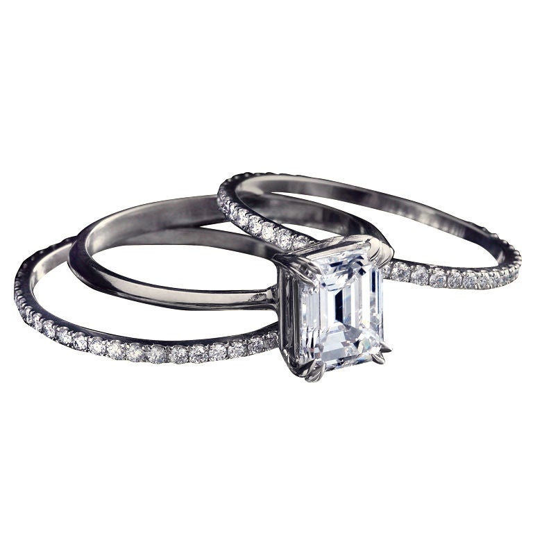 Alexandra Mor Emerald Cut Diamond Three-Ring Set featuring 1.23 Ct Center GIA