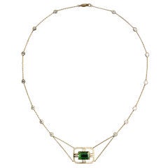 Alexandra Mor Green Tourmaline Diamond Gold Drop Necklace