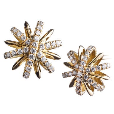 Diamond and Yellow Gold Snowflake Earrings