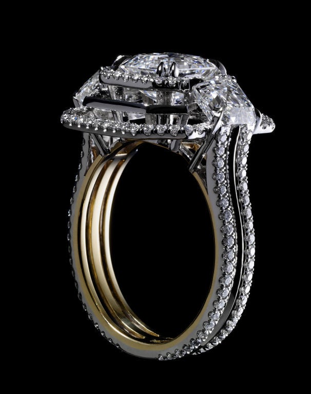 Contemporary Three Stone Diamond Gold Platinum Ring