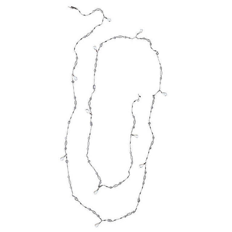 Alexandra Mor Necklace with Fancy Shaped Diamonds and Topaz Briolettes Sautoir