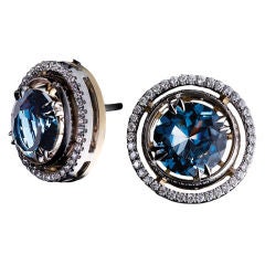 Alexandra Mor London Blue Topaz Studs and Diamond Jacket Earrings