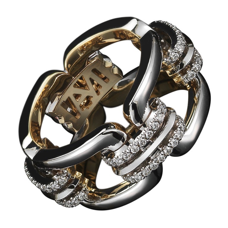 Alexandra Mor Flexible Chain Link Diamond Gold Ring