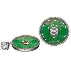 Round Diamond Studs With Jade Earring Jackets