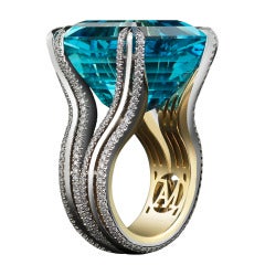 Asscher-Cut Intense Aquamarine & Diamond Ring