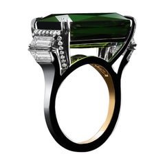 Alexandra Mor Green Tourmaline Diamond Platinum Cocktail Ring