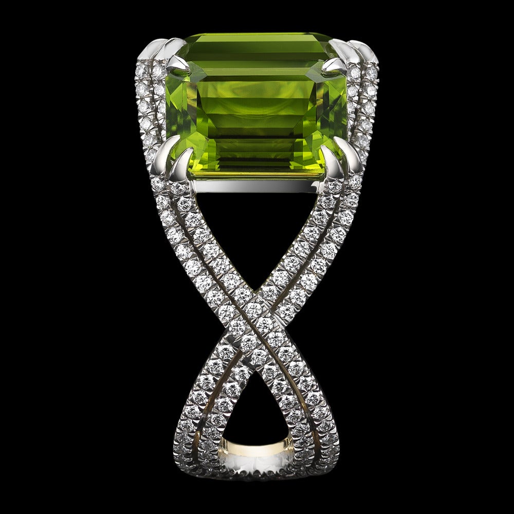 Contemporary Three-Stone Peridot & Diamond Ring