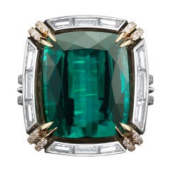 Green-Blue Tourmaline & Diamond Ring