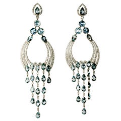 Vintage Long Diamond/Aquamarine Chandelier Earrings