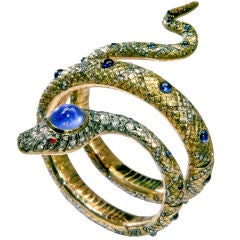 Coiled Sapphire and Diamond Snake Bracelet