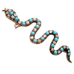 Antique Turquoise Diamond Gold Serpent Pin 1
