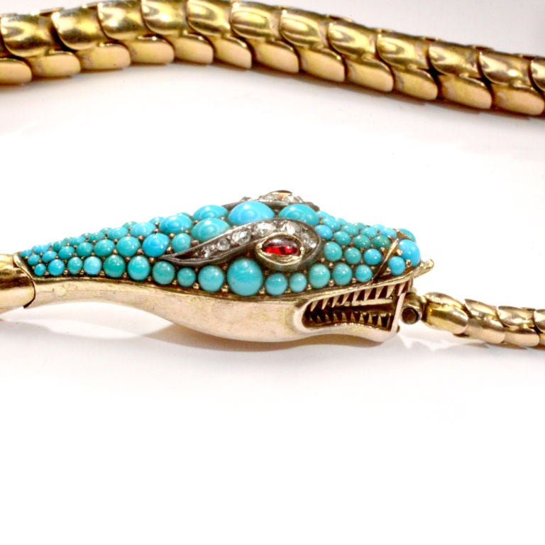 Women's Gold and Turquoise Snake Necklace