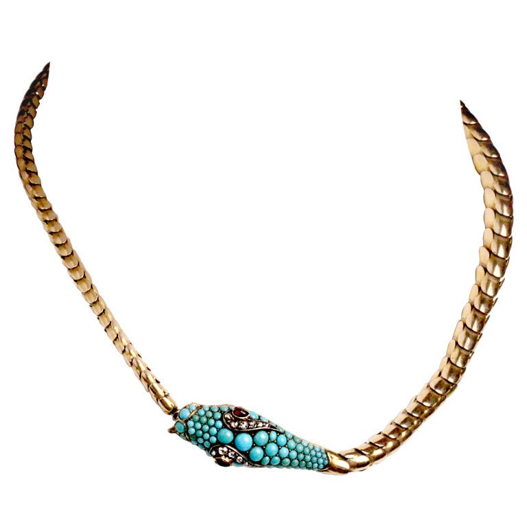 Gold and Turquoise Snake Necklace