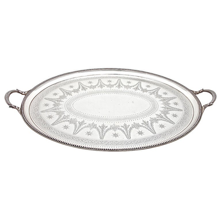 Antique English, Large Oval Sterling Silver 2 Handled Tray By Elkington & Co.  For Sale