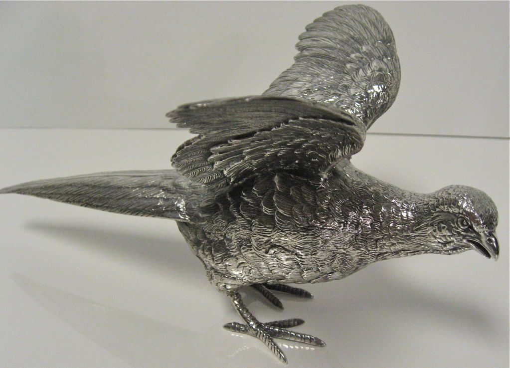 Women's or Men's Sterling Silver Pair Of Pheasants - English Hallmarked