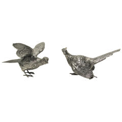 Sterling Silver Pair Of Pheasants - English Hallmarked