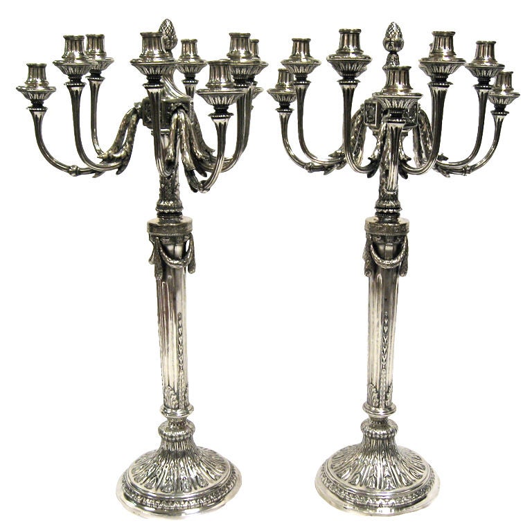 Magnificent & Impressive, Large Pr Of Antique Silver Candelabra For Sale