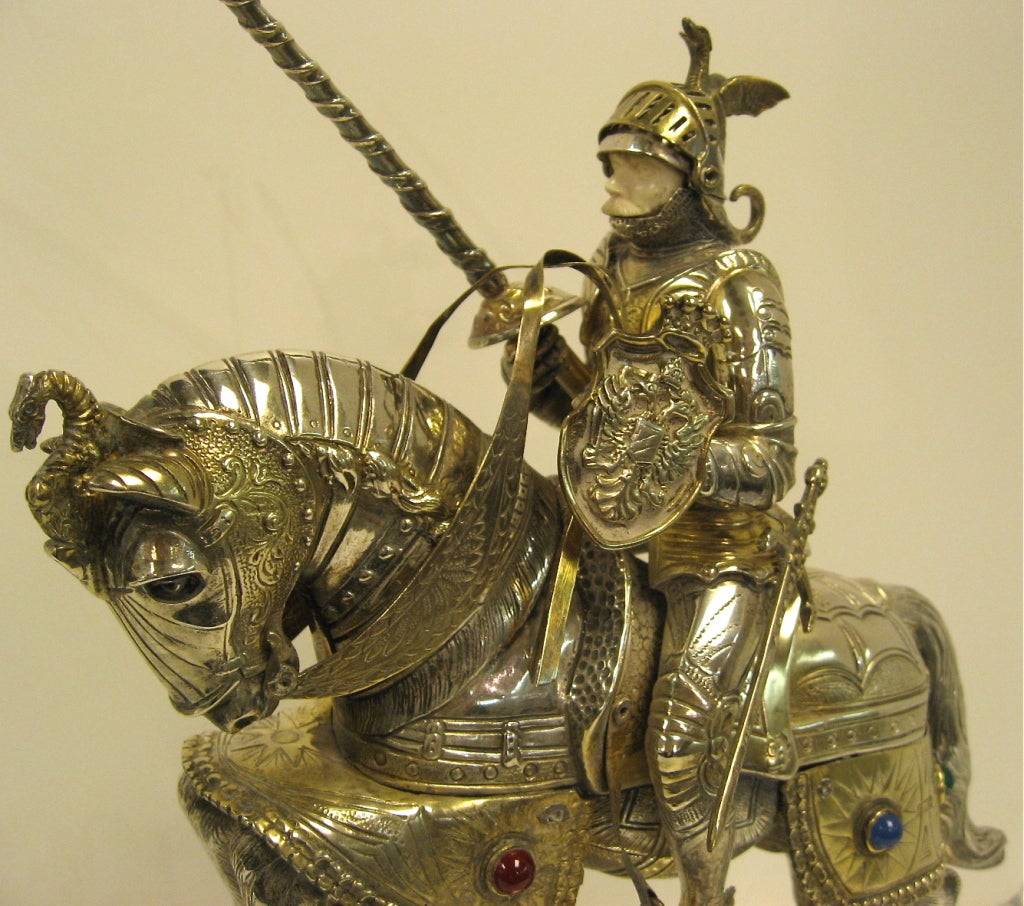 Sterling Silver Pair Of Mounted Knights In Armor 1