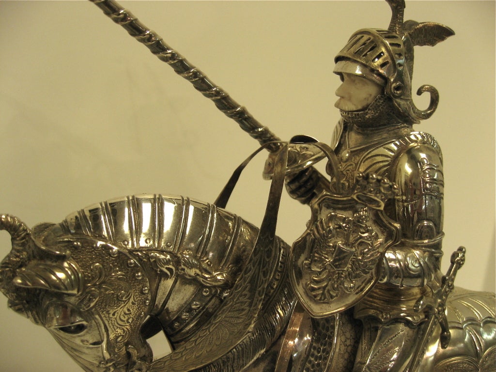 Sterling Silver Pair Of Mounted Knights In Armor 2