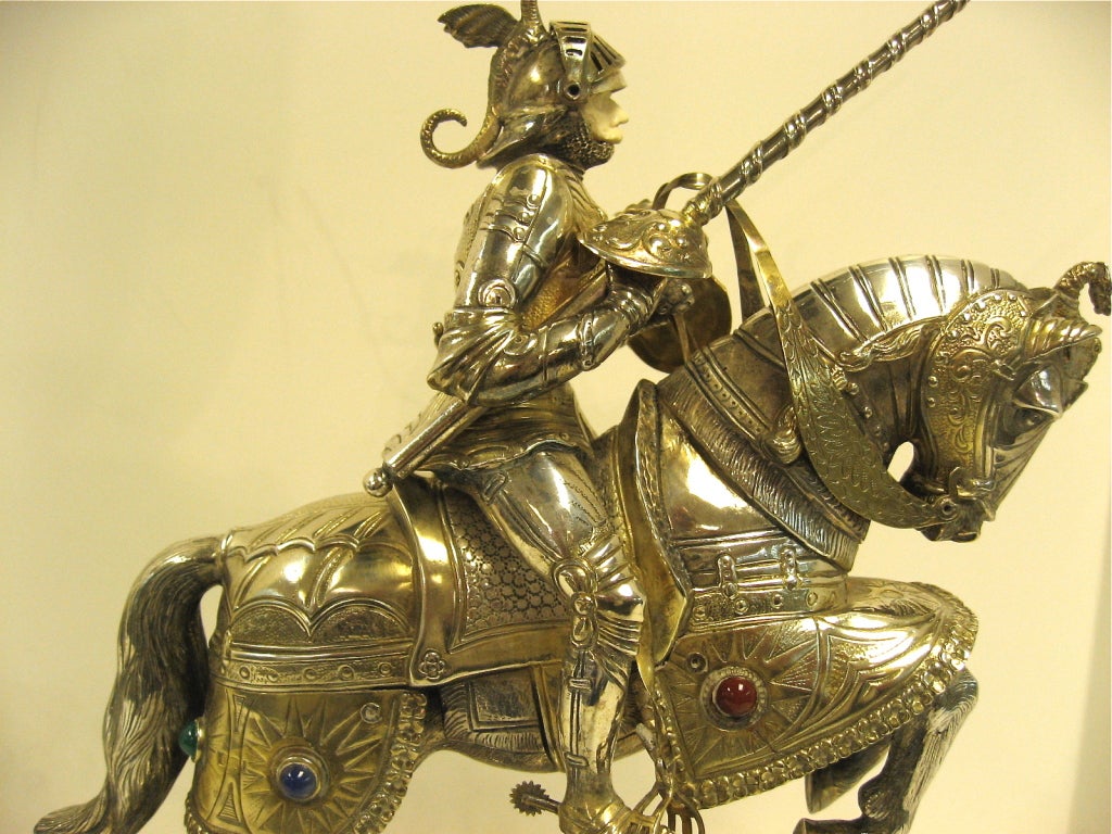 Sterling Silver Pair Of Mounted Knights In Armor 3
