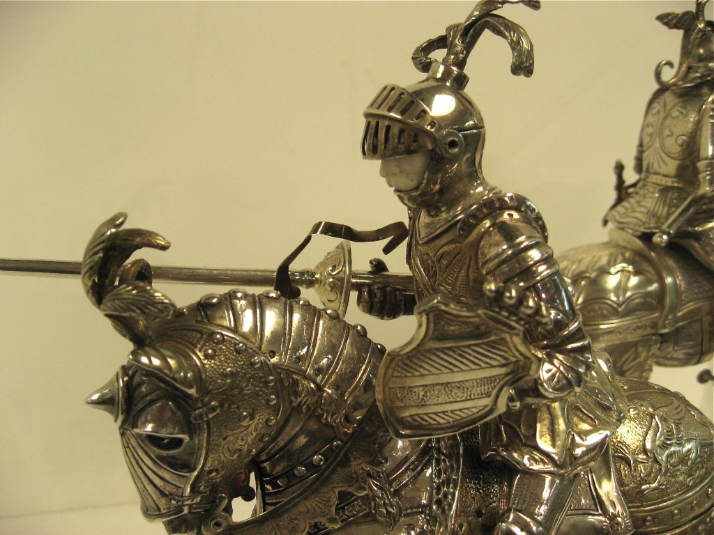 Sterling Silver Pair Of Mounted Knights In Armor 4