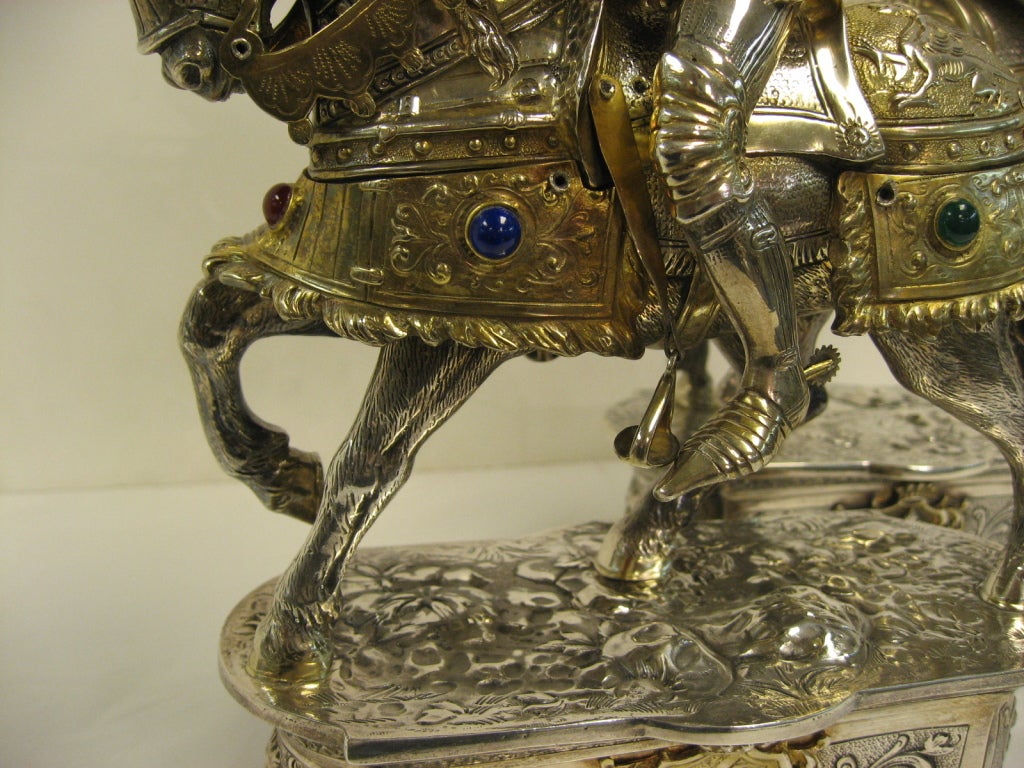 Sterling Silver Pair Of Mounted Knights In Armor 5