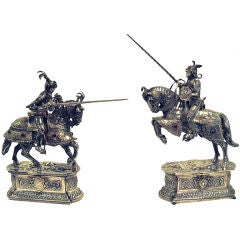 Vintage Sterling Silver Pair Of Mounted Knights In Armor