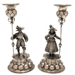Antique European Sterling Silver Figural Candlesticks