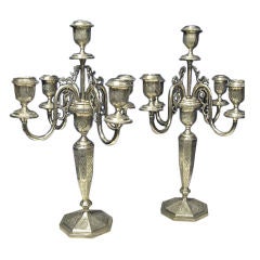 Rare Pair Of Antique Persian Silver Candelabra Five Lights