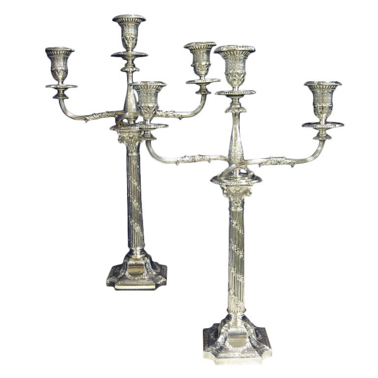 Victorian Pair Of 3 Light, Sheffield Silver Plated Candelabra at 1stdibs
