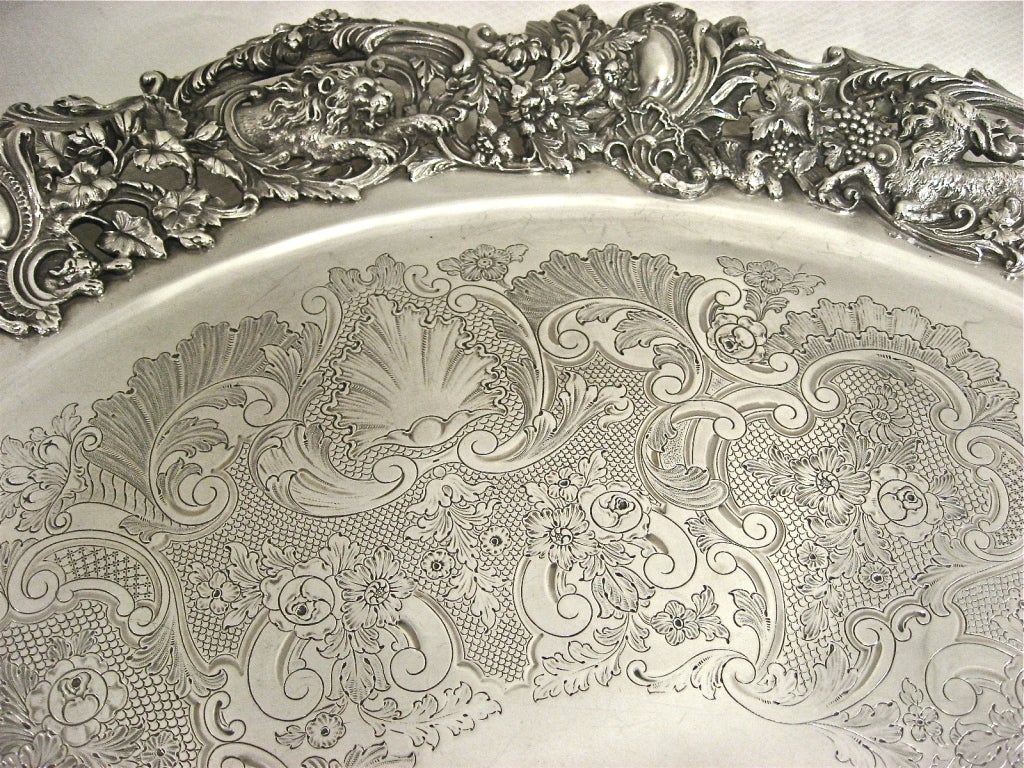 Fantastic, Large and Decorative Antique Sterling Silver Round Tray at