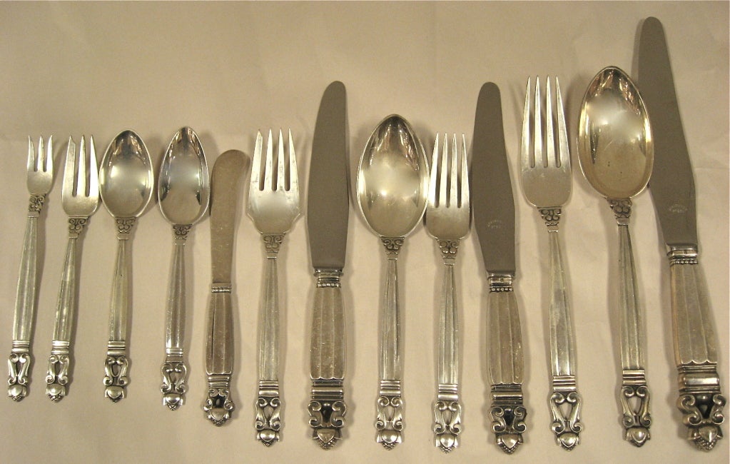 Jensen Acorn Full Size Complete Flatware Set. 168 Pieces