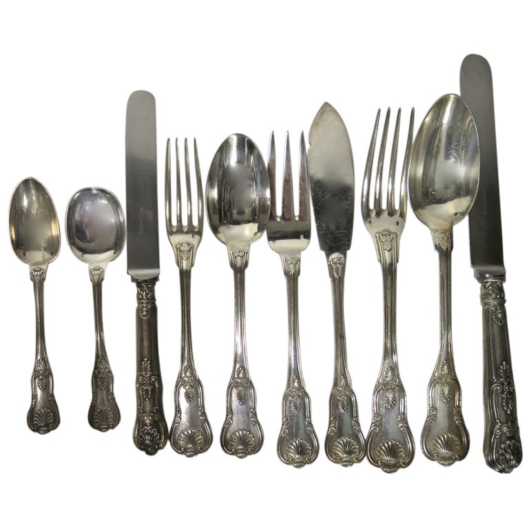 Antique French Sterling Silver Flatware Set For 12