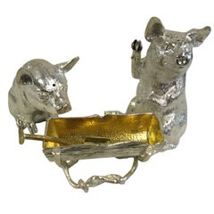 Pigs At The Trough Salt, Pepper & Mustard Set In Sterling Silver