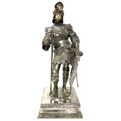 Antique Silver Knight In Armor. 19 1/2" Tall
