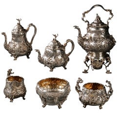 Magnificent & Rare Antique English Decorative Tea Set In The Manner Of Teniers