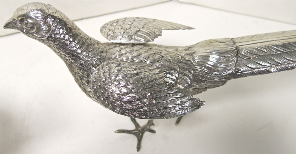 Antique French Sterling Silver Pheasants In Good Condition In New York, NY