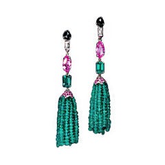JdJ Emerald bead tassel earrings