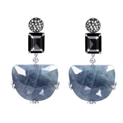 JdJ Couture "EVA"  earrings with smokey rose cut sapphire slices