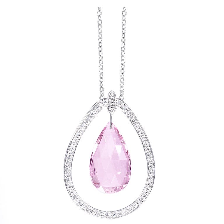 JdJ Morganite briolette & diamond frame pendant